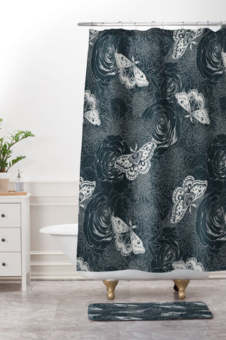 Avenie Midnight Blooms Mineral Dust Shower Curtain And Mat