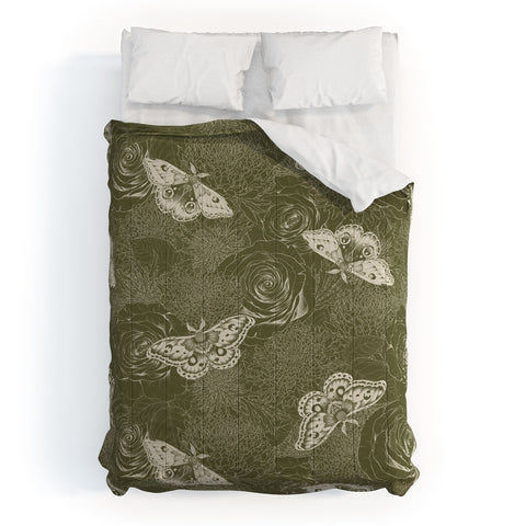 Avenie Midnight Blooms Shaded Lichen Comforter