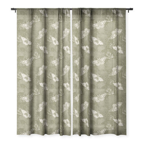 Avenie Midnight Blooms Shaded Lichen Sheer Window Curtain