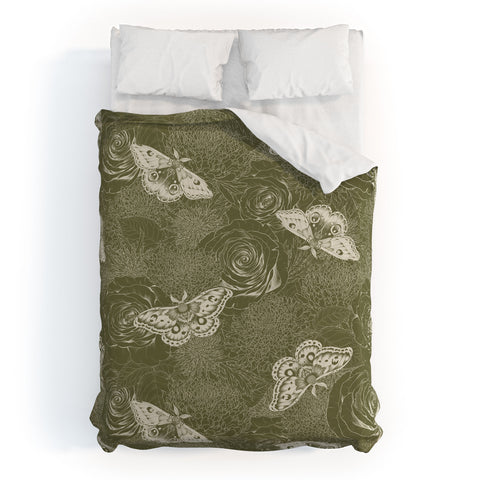 Avenie Midnight Blooms Shaded Lichen Duvet Cover