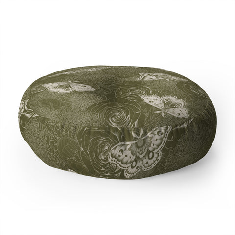 Avenie Midnight Blooms Shaded Lichen Floor Pillow Round