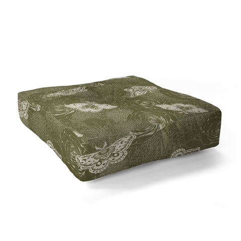 Avenie Midnight Blooms Shaded Lichen Floor Pillow Square