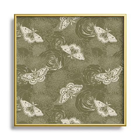 Avenie Midnight Blooms Shaded Lichen Square Metal Framed Art Print