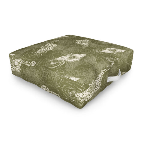 Avenie Midnight Blooms Shaded Lichen Outdoor Floor Cushion