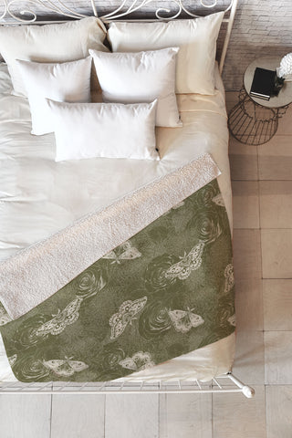 Avenie Midnight Blooms Shaded Lichen Fleece Throw Blanket