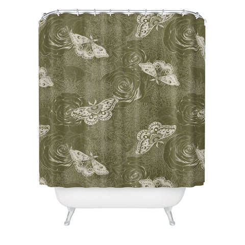 Avenie Midnight Blooms Shaded Lichen Shower Curtain