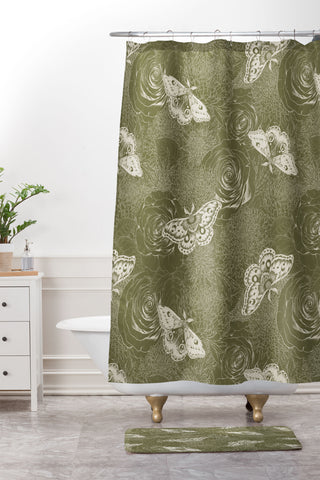 Avenie Midnight Blooms Shaded Lichen Shower Curtain And Mat