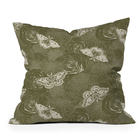 Avenie Midnight Blooms Shaded Lichen Throw Pillow