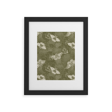 Avenie Midnight Blooms Shaded Lichen Framed Art Print