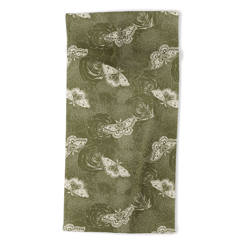 Avenie Midnight Blooms Shaded Lichen Beach Towel
