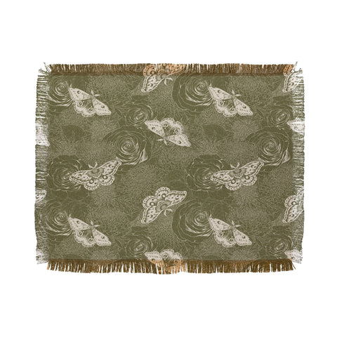 Avenie Midnight Blooms Shaded Lichen Throw Blanket