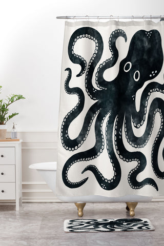 Avenie Minoan Octopus Shower Curtain And Mat