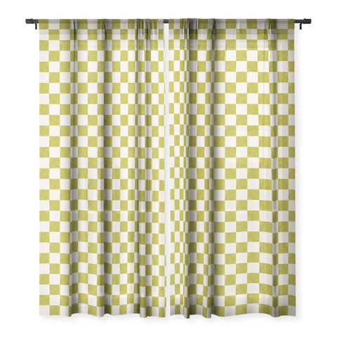 Avenie Modern Craft Chartreuse Checks Sheer Window Curtain