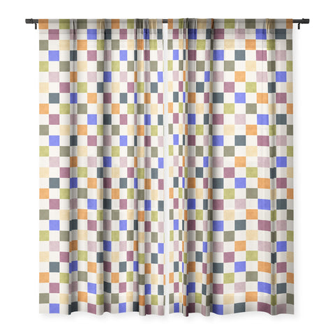 Avenie Modern Craft Harlequin Check Sheer Window Curtain