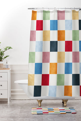 Avenie Modern Craft Harlequin Check I Shower Curtain And Mat