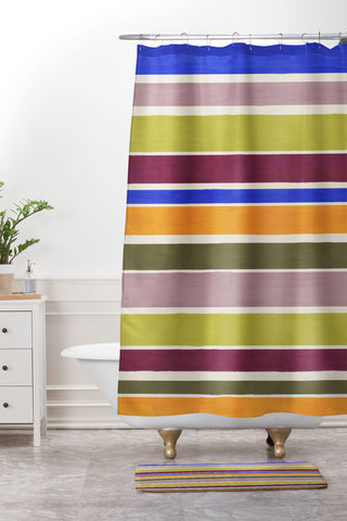 Avenie Modern Craft Roman Stripes I Shower Curtain And Mat