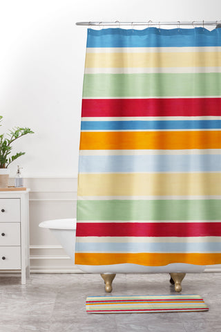 Avenie Modern Craft Roman Stripes Shower Curtain And Mat