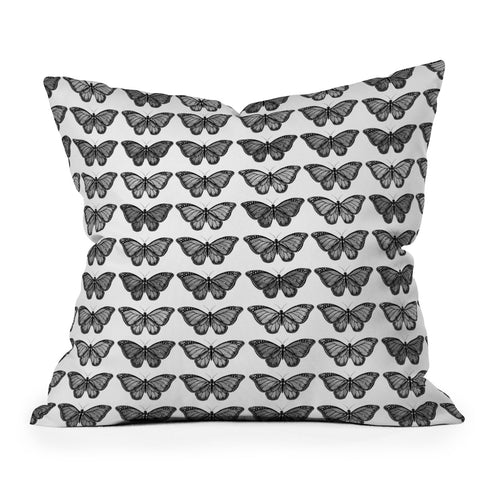 Avenie Monarch Butterfly Black and White Outdoor Throw Pillow
