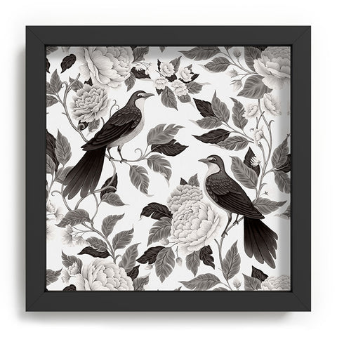 Avenie Moody Blooms Bird Damask BW II Recessed Framing Square