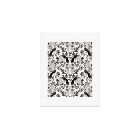 Avenie Moody Blooms Bird Damask BW II Art Print