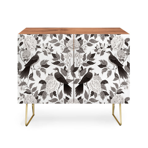 Avenie Moody Blooms Bird Damask BW II Credenza