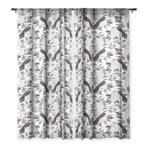 Avenie Moody Blooms Bird Damask BW II Sheer Non Repeat