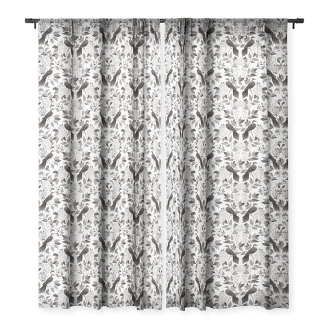 Avenie Moody Blooms Bird Damask BW II Sheer Window Curtain
