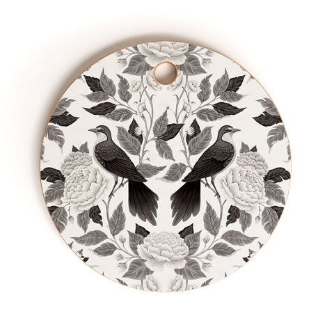 Avenie Moody Blooms Bird Damask BW II Cutting Board Round