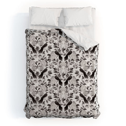 Avenie Moody Blooms Bird Damask BW II Duvet Cover