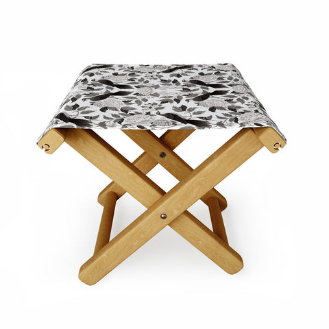Avenie Moody Blooms Bird Damask BW II Folding Stool
