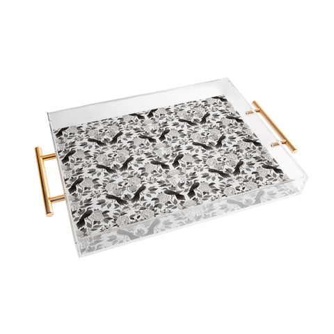 Avenie Moody Blooms Bird Damask BW II Acrylic Tray