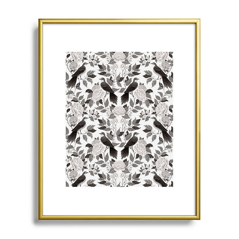 Avenie Moody Blooms Bird Damask BW II Metal Framed Art Print