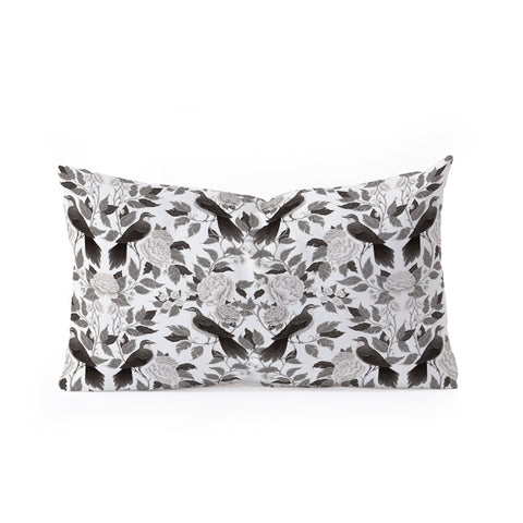 Avenie Moody Blooms Bird Damask BW II Oblong Throw Pillow