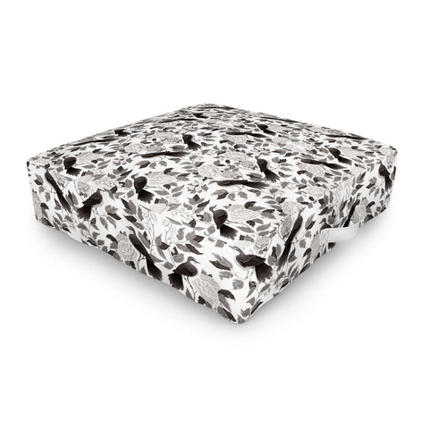 Avenie Moody Blooms Bird Damask BW II Outdoor Floor Cushion