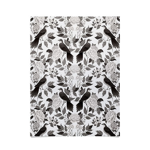 Avenie Moody Blooms Bird Damask BW II Poster