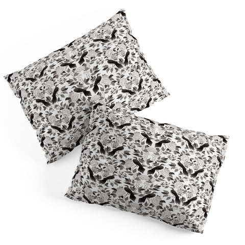 Avenie Moody Blooms Bird Damask BW II Pillow Shams