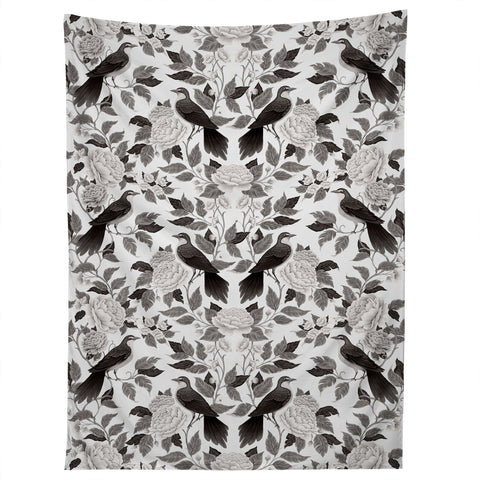 Avenie Moody Blooms Bird Damask BW II Tapestry