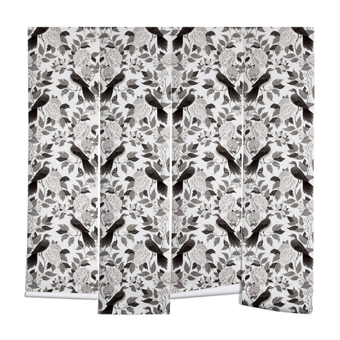 Avenie Moody Blooms Bird Damask BW II Wall Mural