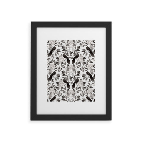 Avenie Moody Blooms Bird Damask BW II Framed Art Print