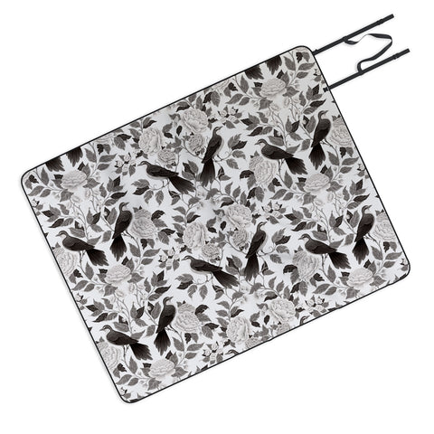 Avenie Moody Blooms Bird Damask BW II Picnic Blanket