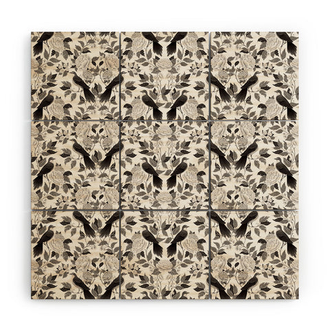 Avenie Moody Blooms Bird Damask BW II Wood Wall Mural