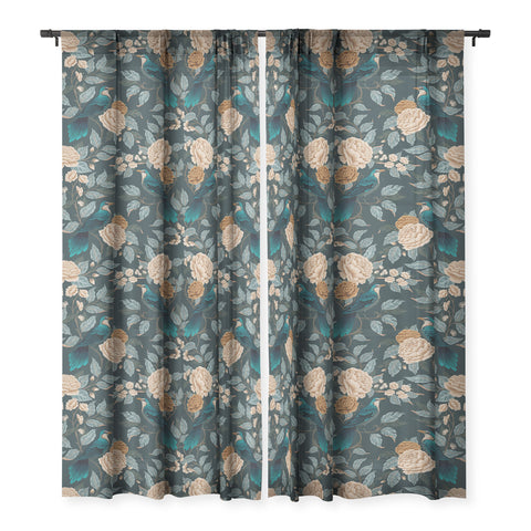 Avenie Moody Blooms Bird Damask Sheer Non Repeat