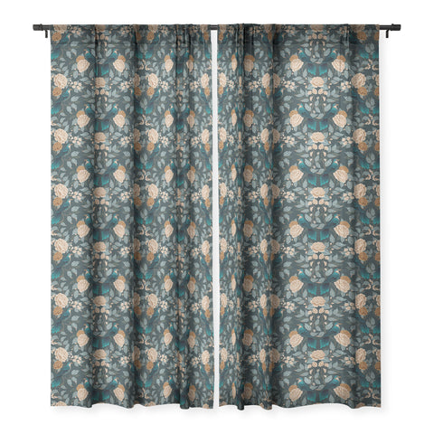 Avenie Moody Blooms Bird Damask Sheer Window Curtain