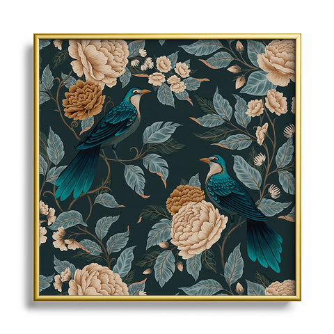 Avenie Moody Blooms Bird Damask Square Metal Framed Art Print