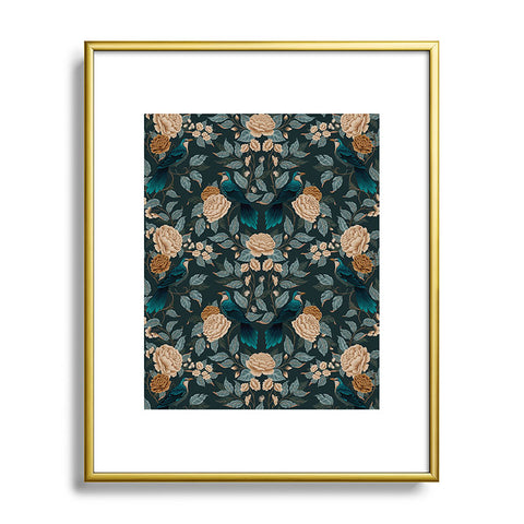 Avenie Moody Blooms Bird Damask Metal Framed Art Print