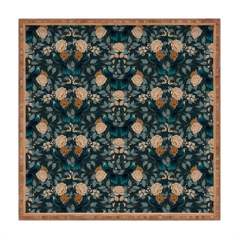 Avenie Moody Blooms Bird Damask Square Tray