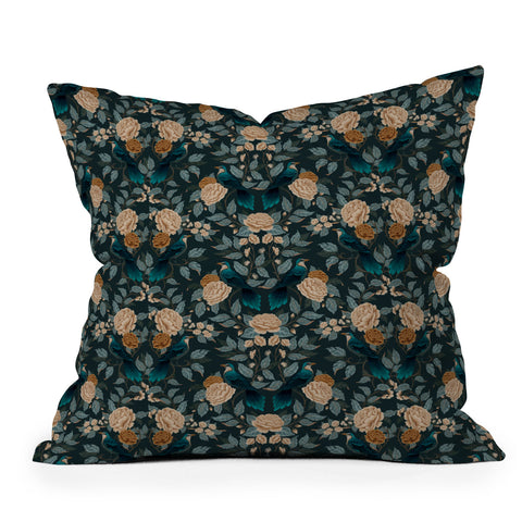 Avenie Moody Blooms Bird Damask Throw Pillow
