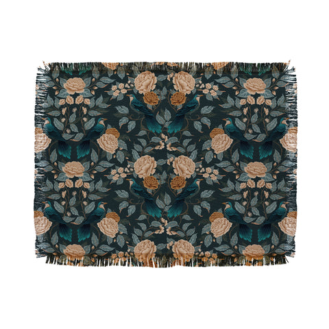 Avenie Moody Blooms Bird Damask Throw Blanket