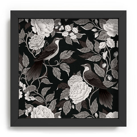 Avenie Moody Blooms Birds Damask BW I Recessed Framing Square