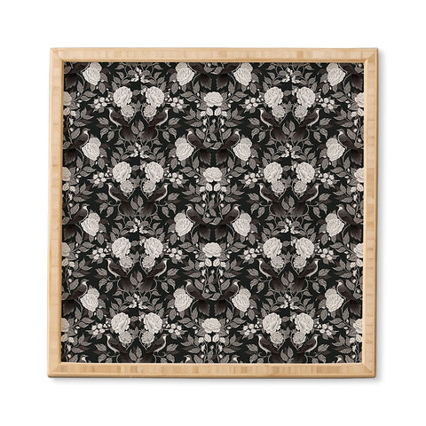 Avenie Moody Blooms Birds Damask BW I Framed Wall Art